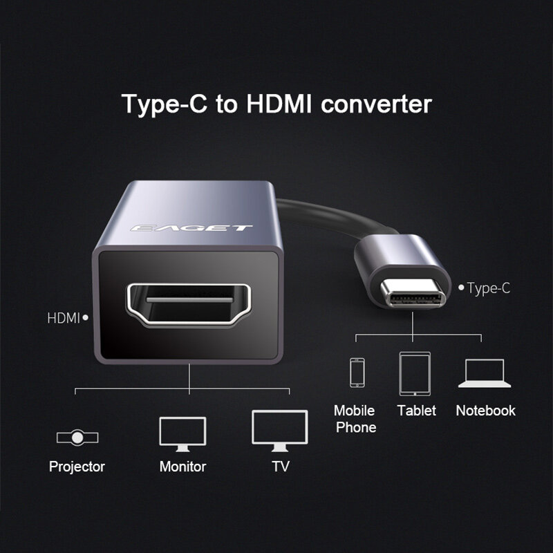 Convertisseur EAGET CH02 type-c vers HDMI, câble HDMI USB C, pour MacBook Huawei Mate 30 Pro, adaptateur HDMI USB-C, USB type-c HDMI,4K HD