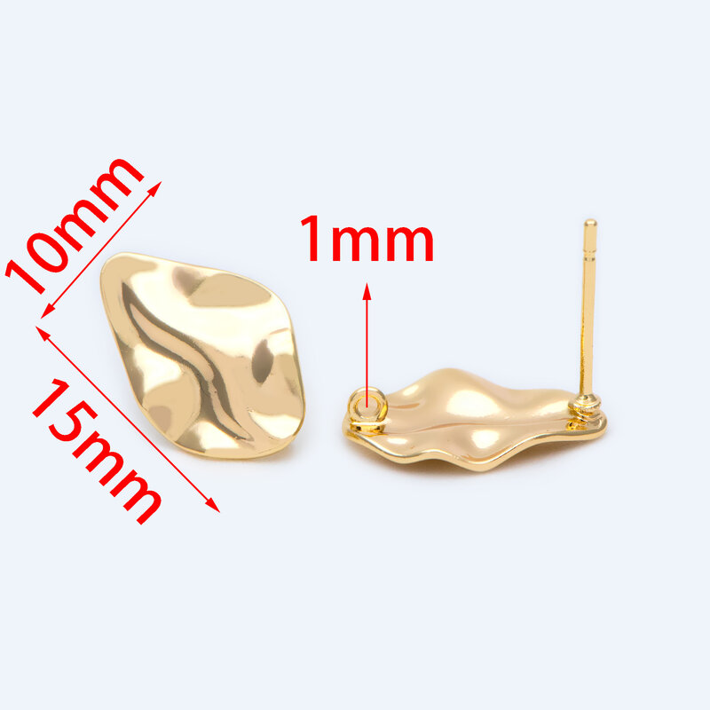 10 pezzi di orecchini testurizzati a goccia ondulati 15x10mm, ottone placcato oro 18 carati, componenti per orecchini a bottone geometrici (GB-1295)