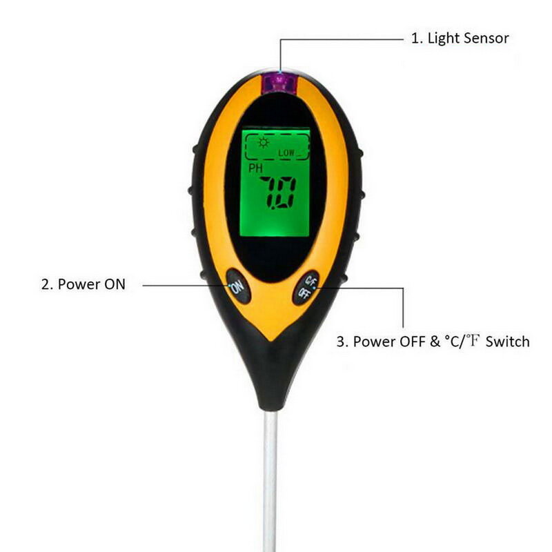 4 in 1 Soil Ph Meter Soil Tester PH Moisture Meter Temperature Sunlight Intensity Measurement Analysis Acidity Alkali