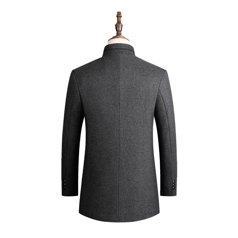 Men's wool blend mid-length coat in autumn and winter new solid color high-quality Stand collar flocking men's jacket