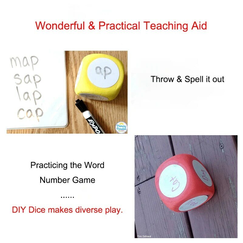 Creative Erasable Diy Dice Fun Party Family Game Couple Play Light Easy Clean Eva White Board Blank Dice Kid Toy Teaching Aid
