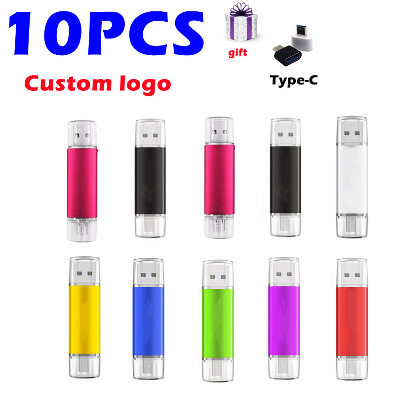 10PCS/LOT Custom Logo OTG Type-c Phone USB Drive 32GB 16GB 8GB Multifunction USB Flash Drive USB 2.0 Pendrive 4GB USB Pen Drive