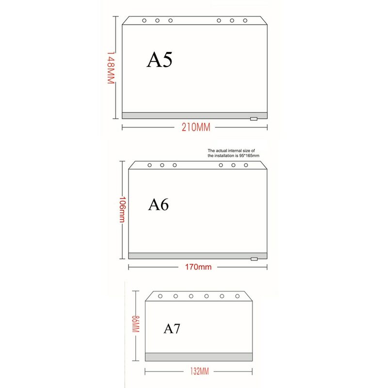 Папки-бумажники для записей A5, A6, A7, на 6 кольцах, прозрачные, свободные, сумка с изображением листа, 12 шт.