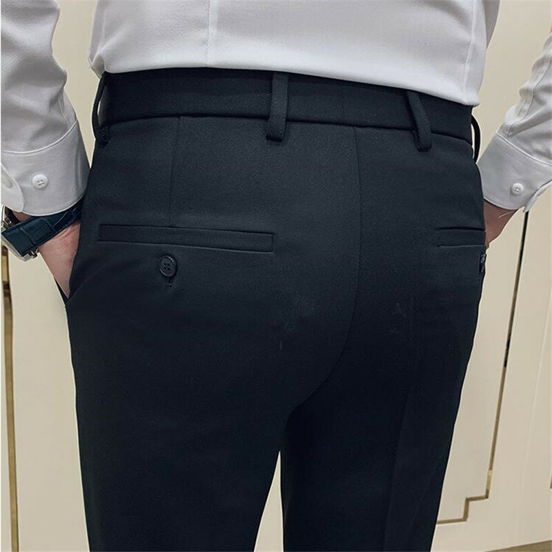 Pantalones ajustados coreanos para hombre, ropa de calle informal hasta el tobillo, traje de alta calidad, color negro y gris, primavera de 2022