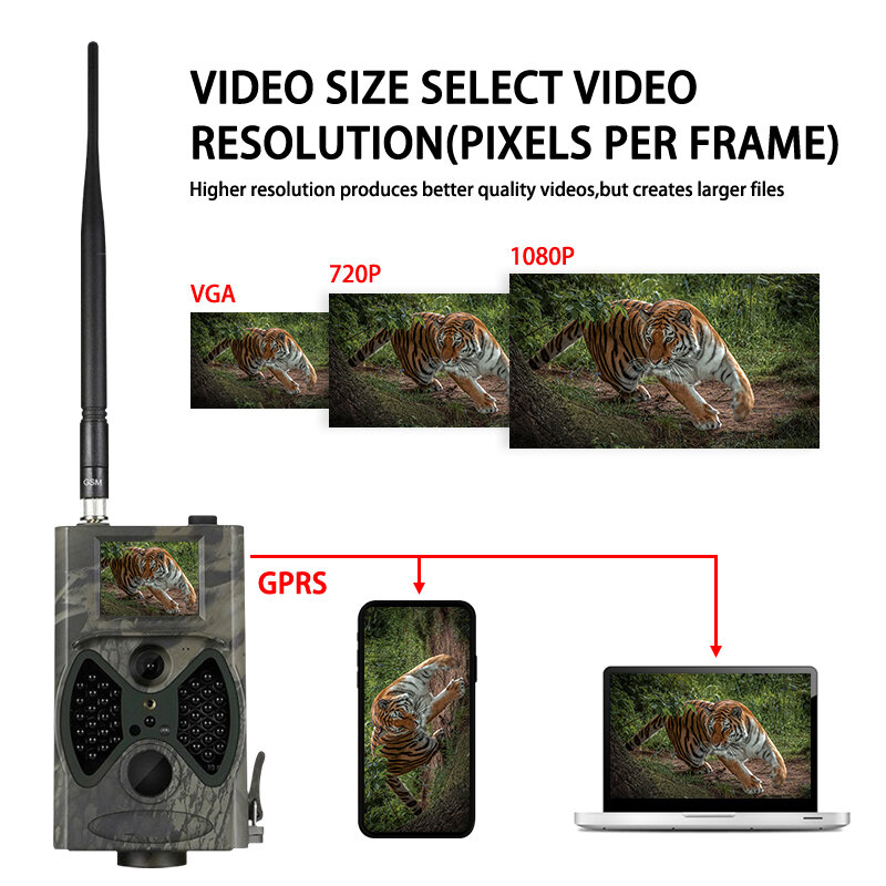 Caméras de piste cellulaires d'extérieur 2G HC300M 1080P piège sauvage jeu Vision nocturne chasse sécurité sans fil étanche mouvement activé