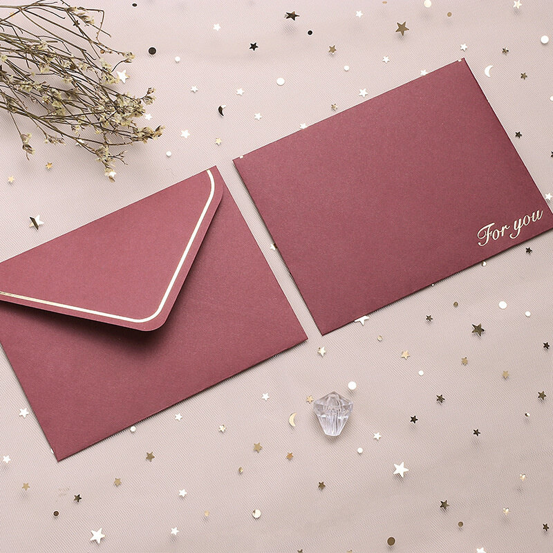 10Pcs Luxe Uitnodiging Retro Envelop Gift Card Hot Stamping Venster Envelop Bruiloft Brief Set Mailing Briefpapier