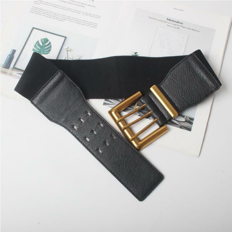 Grand alliage or boucle ceinture femme, ornement manteau large match jupe contractée joker mode élastique ceinture