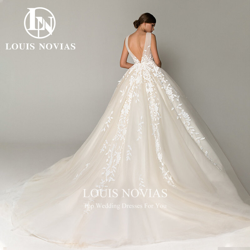 Louis novias vestidos de casamento para mulher 2023 elegante sem encosto frisado flores bordados sem mangas vestido de casamento vestidos de novia