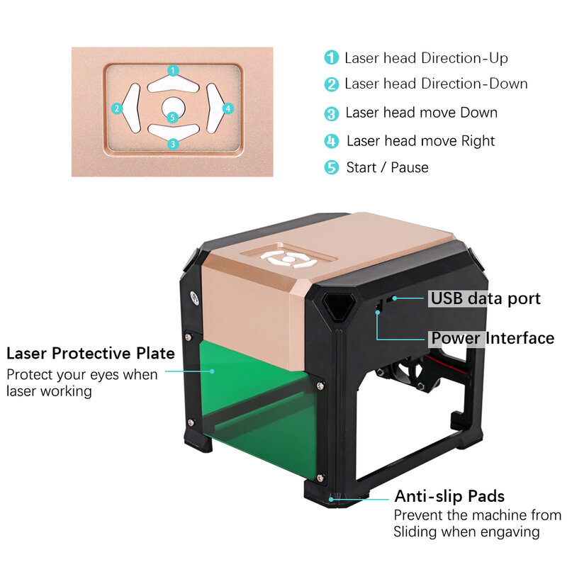3000mW incisore Laser fai da te Logo Mark stampante Cutter macchina Laser Area di lavoro 80*80mm macchina per incisione Laser CNC 3W incisore