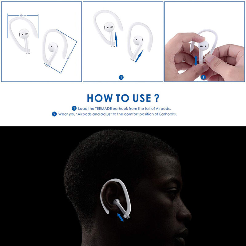 1 para miękkiego silikonu TPU ochronna na uszy, Anti-lost słuchawki z zaczepem na ucho uchwyt na AirPods Pro/3/2/1 (AirPods nie jest wliczony w cenę)
