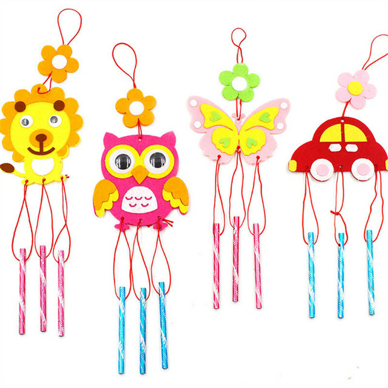 DIY Wind Chimes para crianças, Handmade Craft Toy, Wind Bell Arts, desenhos animados Hangings, adesivos, brinquedos para crianças Windbell para meninas, 4pcs por conjunto