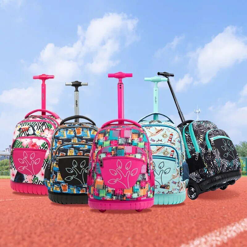 소년을위한 패션 학교 롤링 가방 소녀 학교 가방 바퀴에 어린이 바퀴 달린 배낭 여행 수하물 배낭 트롤리 가방