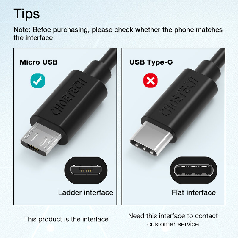 CHOETECH 마이크로 USB 케이블 2.4A 빠른 충전 USB 데이터 케이블 삼성 Xiaomi NokiaTablet Androi 휴대 전화 USB 충전 코드