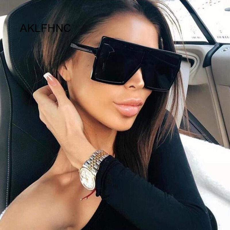 女性のための大きな正方形のビンテージスタイルのサングラス,女性のサングラス,特大の日焼け止め,有名なブランド,黒