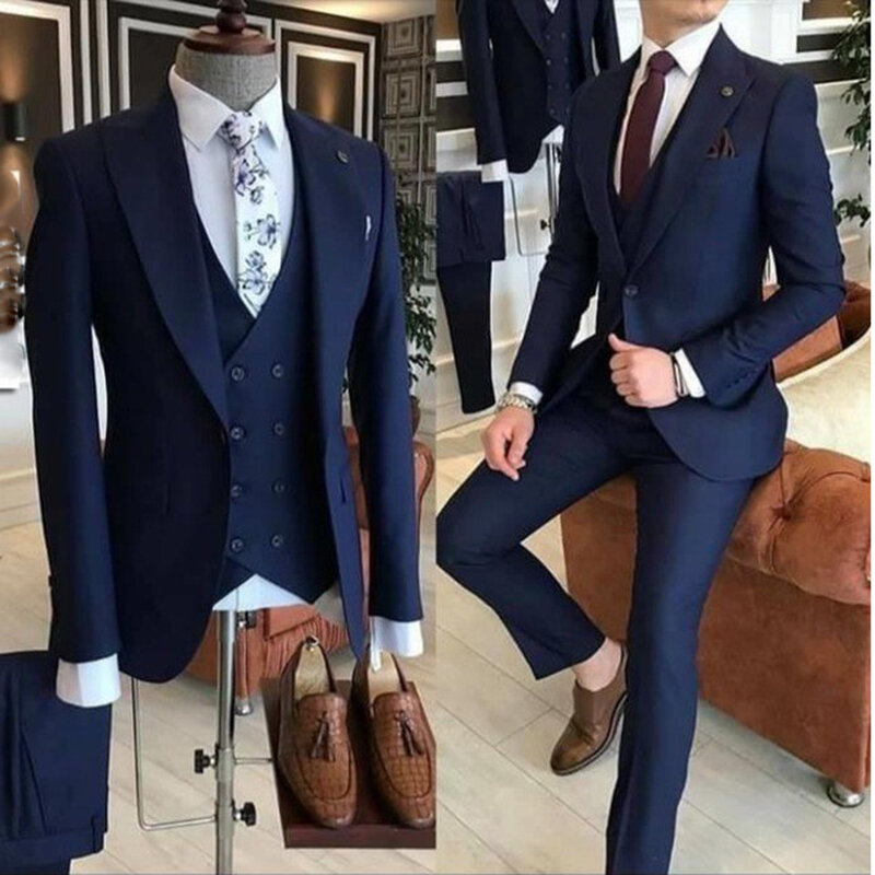 Bruidegom Wear 3 Stuks Grijze Mannen Pakken 2021 Slim Fit Piek Revers Een Knop Tailor Made Terno Masculino (Jas + Broek + Vest + Tie)