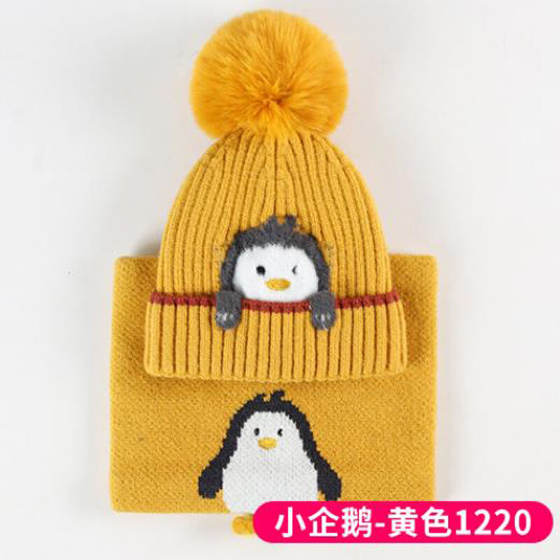 Набор бини Doitbest для детей от 1 до 4 лет, милый пингвин, 2 шт., 2021, для мальчиков и девочек, зимний комплект из шапки и шарфа