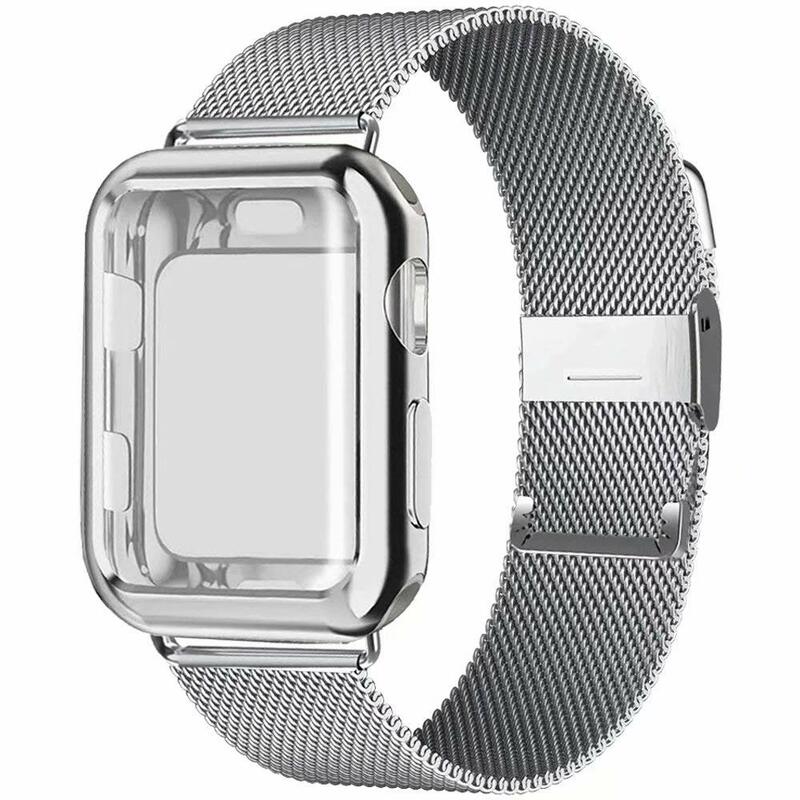 Milanese loop band z etui na Apple Watch Series 5/4/3/2 38mm 42mm 40mm 44mm ze stali nierdzewnej bransoletka w stylu paska na nadgarstek dla iwatch