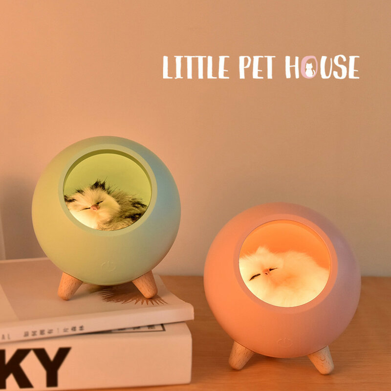 Luz de noche con forma de gato para niños, lámpara de mesa de escritorio con Sensor táctil, regulable, recargable por USB, decoración de dormitorio, LED, regalo para bebés