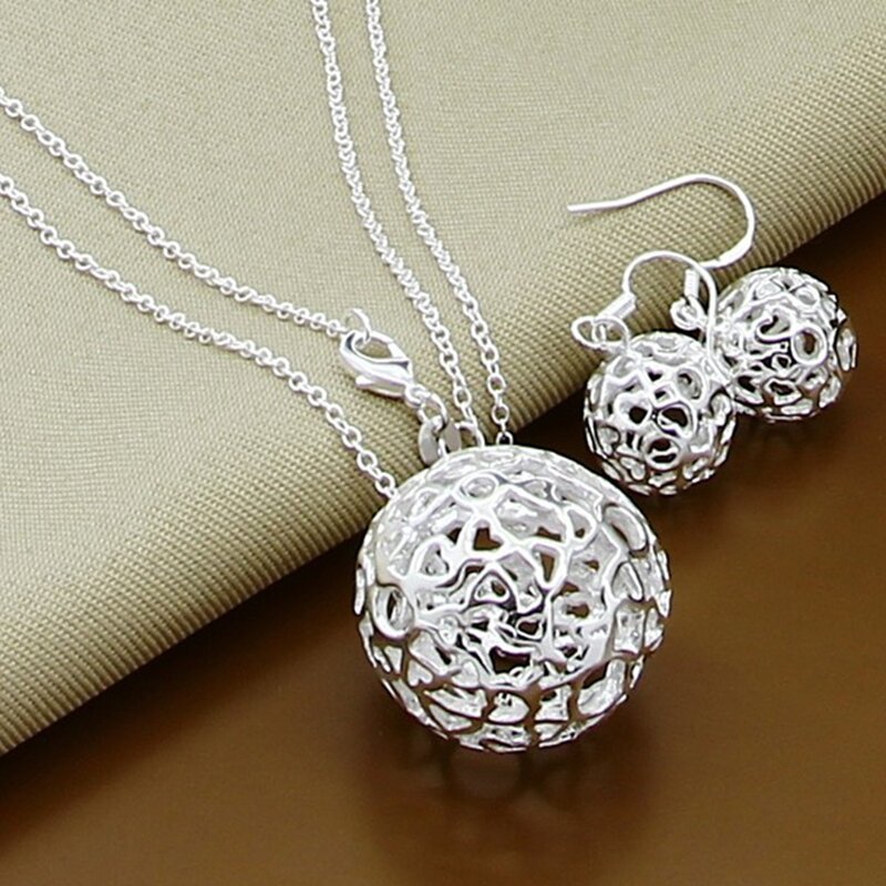 Nova moda 925 conjuntos de jóias de prata esterlina simples moda inseto lua redonda bola colar brincos conjuntos para a mulher presente