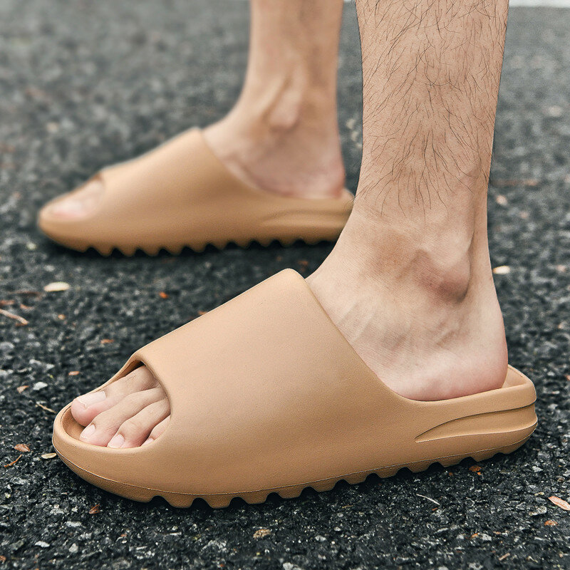 Men's Summer YZY Slides Breathable Cool Beach Sandals Flip Flops Fish Mouth Men Slippers Lightweight Bone White Plus Size 35-46