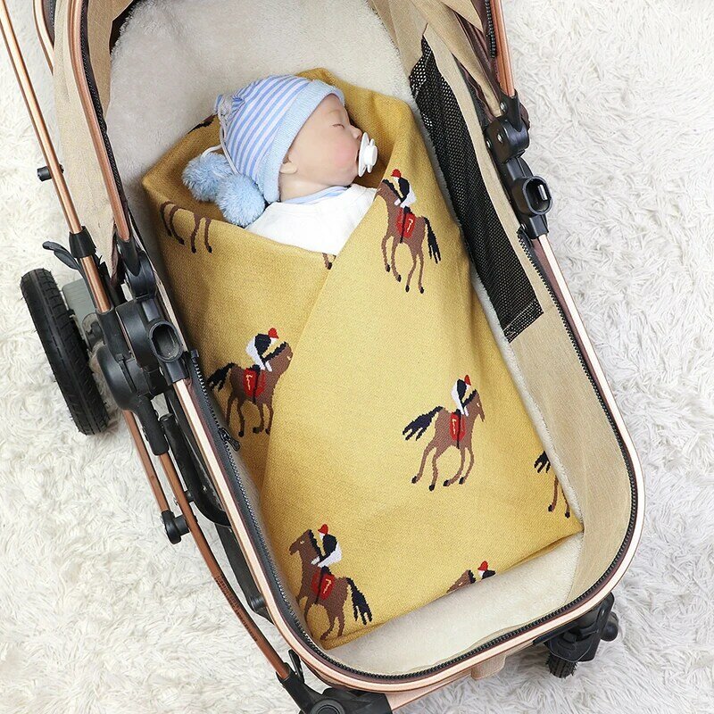Детское одеяло, Хлопковое трикотажное постельное белье для новорожденных девочек и мальчиков, Одеяло 100*80 см, модная коляска для младенцев с лошадью, сверхмягкое Пеленальное Одеяло