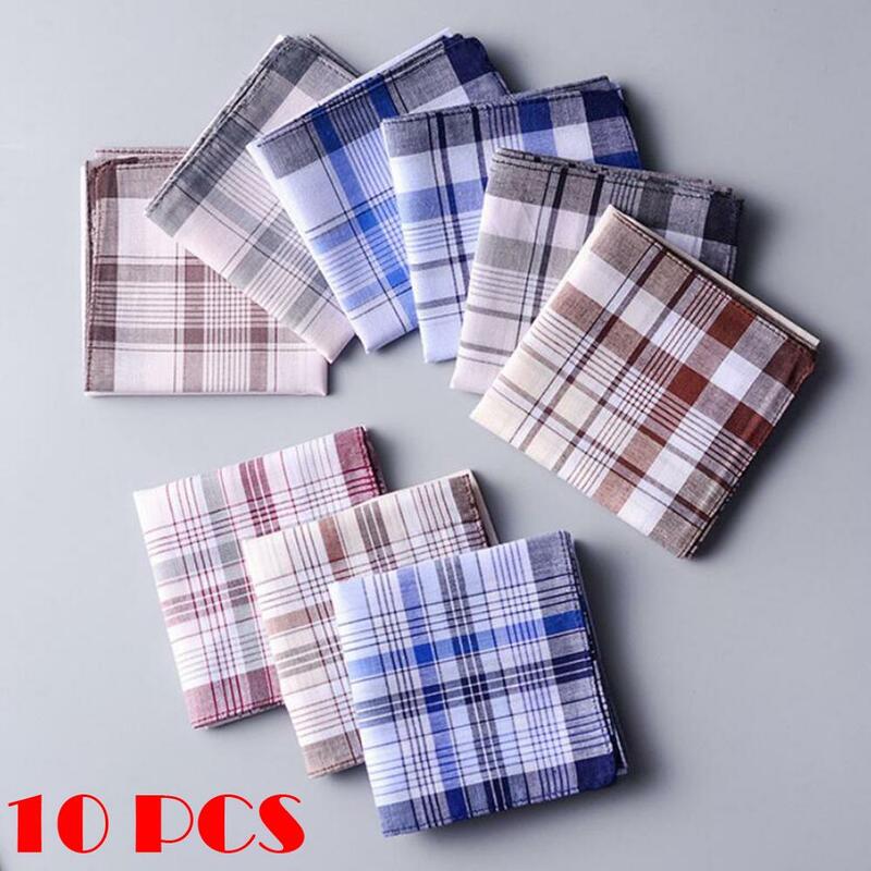 10 pces algodão macio confortável lenços homem 38cm padrão quadrado hankies