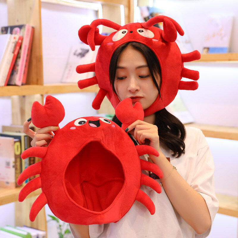 Kraby z kreskówek są zabawne sprzedające słodkie Ins nowe kapelusze homara przyjazne dla skóry i wygodne pluszowe nakrycia głowy dziewczyna zdjęcie Selfie rekwizyty