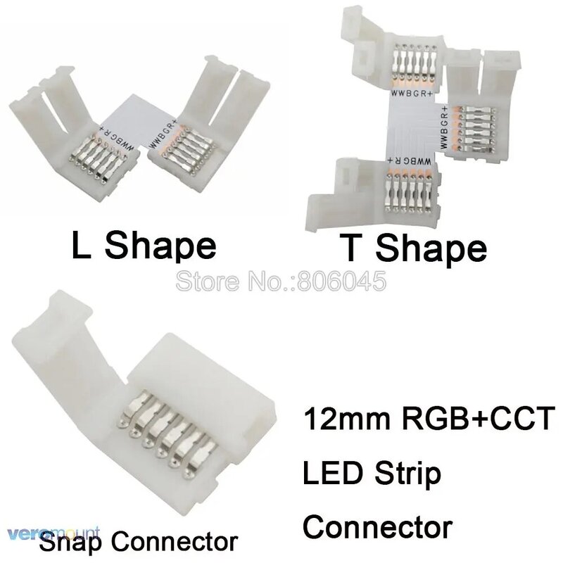 5Pcs 12Mm 6PIN RGBCCT LED Konektor L Bentuk/T Bentuk/X Bentuk Tidak Ada Solder Sudut untuk IP20 5050 RGB + CCT LED Strip
