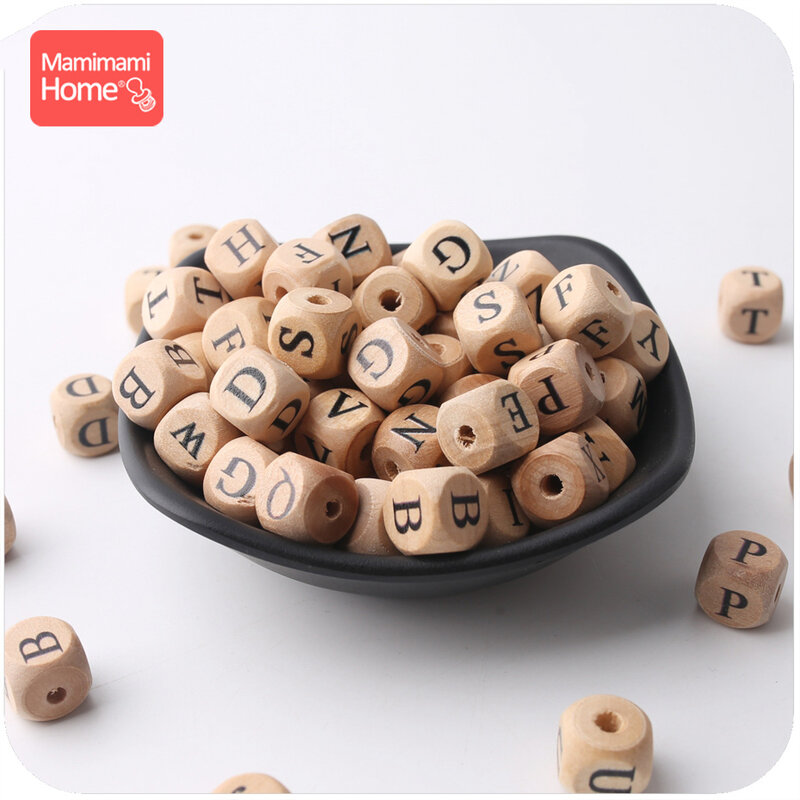 12mm 10pc Wood English Letter Beads Baby Teething Chew Toy DIY Making Nursing Bracelet Necklace Gifts Children'S Goods Toys