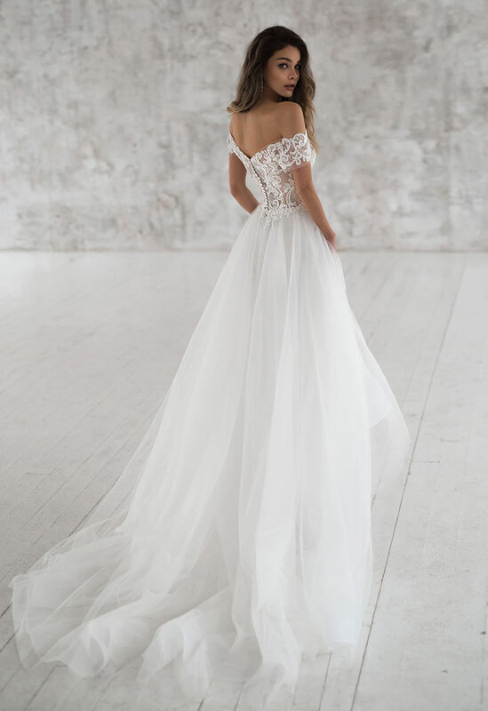 Свадебное платье невесты, с открытыми плечами, V-образным вырезом, аппликацией, трапециевидной формы, элегантное кружевное свадебное платье в богемном стиле, 2021