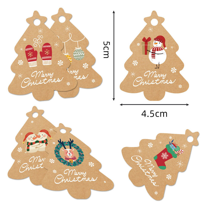 48PCS Christmas Tree Shape Paper Tag Santa Claus/Snowman/Bird Printed Crafts Labels Navidad Noel Gift Wrapping Decor DIY Supply