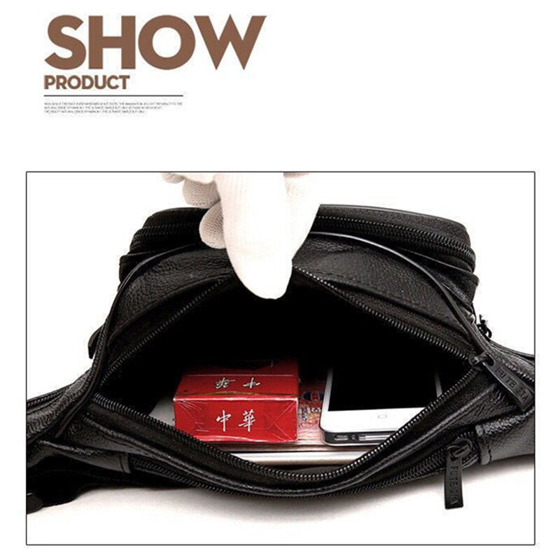 영국 캐주얼 레트로 스타일 첫 번째 레이어 소가죽 허리 가방 남성용, 고품질 다기능, 대용량 디자인