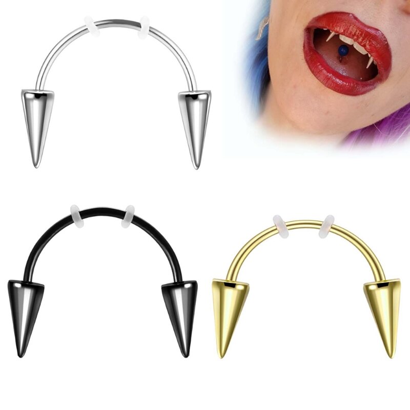 Stainless Steel Smile Lip Tiger Teeth Nail Piercing Tiger Tooth Nail C-Shape Spike Lips Hoop Rings Vampire Teeth Decor Dropship