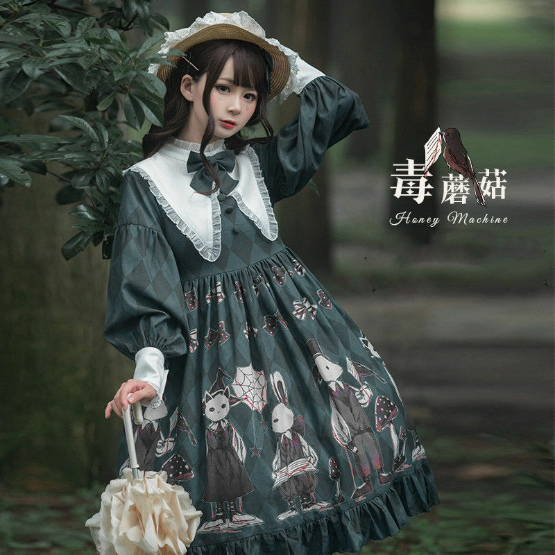 [Trujący grzyb] Gothic Lolita sukienka OP ciemny wspaniały Vintage prosty Lolita królik z alicji w krainie czarów spotkanie przy herbacie sukienka na co dzień bajka