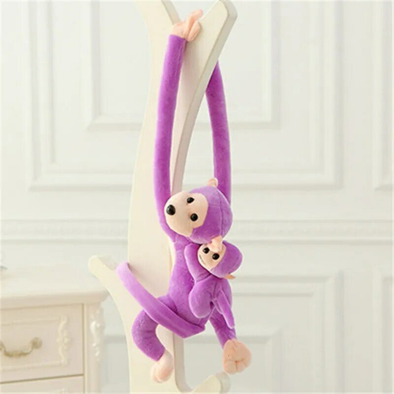 Lovely 70cm Son On Mother's Back Long Arm Tail Animal Monkey farcito Doll giocattoli di peluche Baby Sleeping placare fibbia per tende