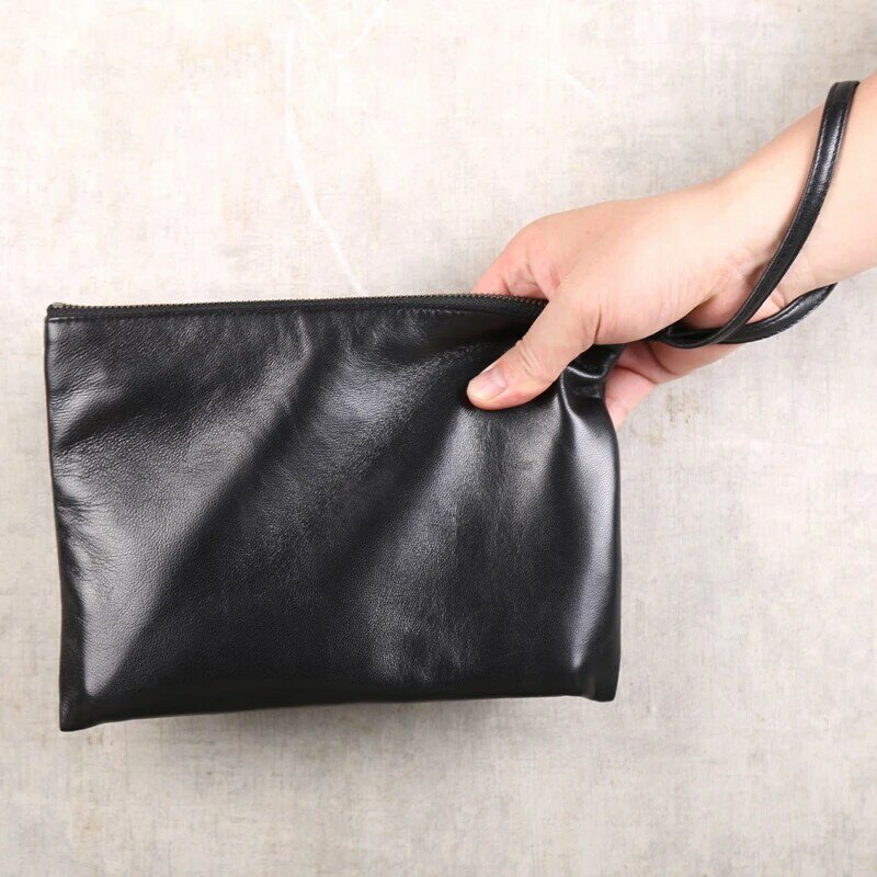 Luxury Clutch Purses Sheepskin Leather High Quality Long Purses Simple Cell Phone Wallet Casual Small Storage Hang Bag Unisex