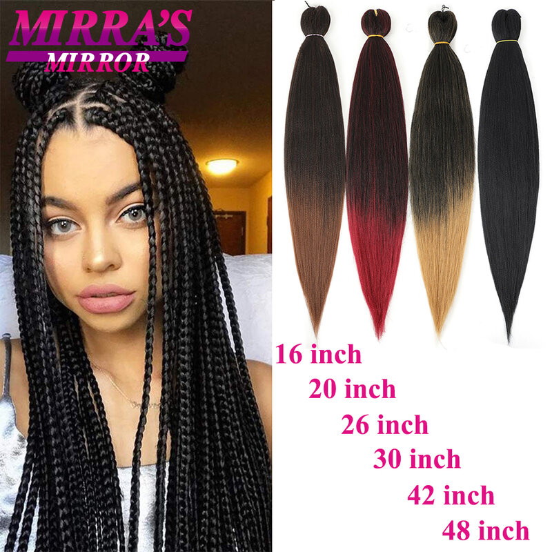 Mirra's Mirror Long Jumbo Braids Hair Extensions Afro Synthetic Hair Yaki Braid Straight Pre Stretched Braiding Hair Black Brown