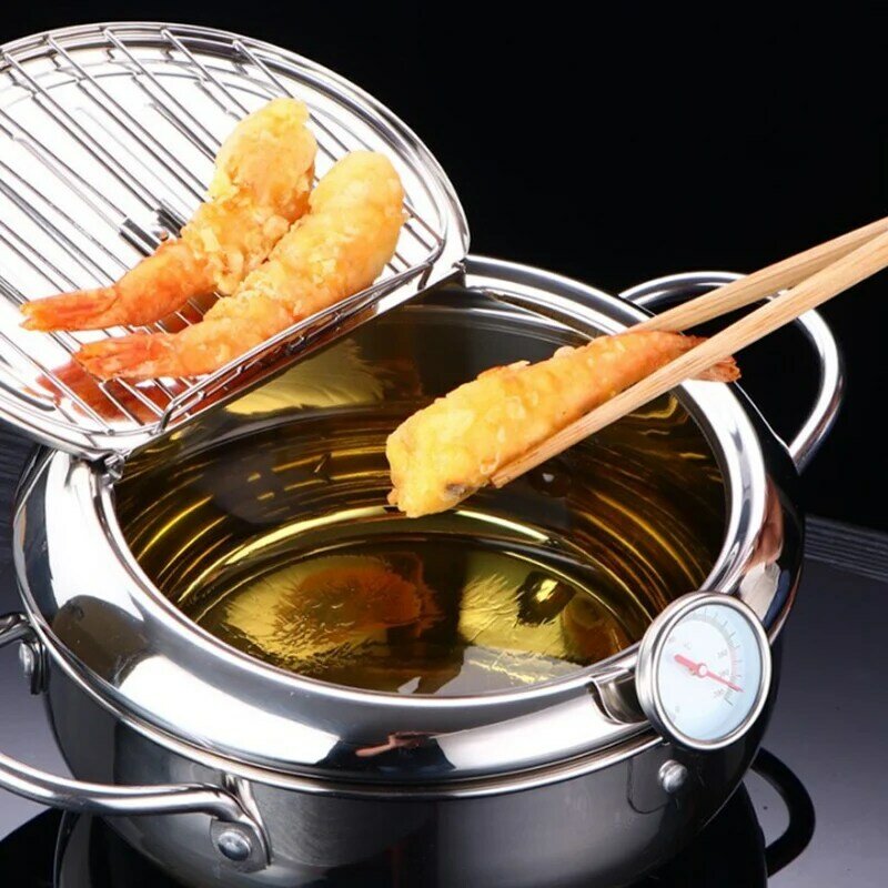 Olla para freír con termómetro Tempura Control de temperatura para freír pollo frito herramientas de cocina