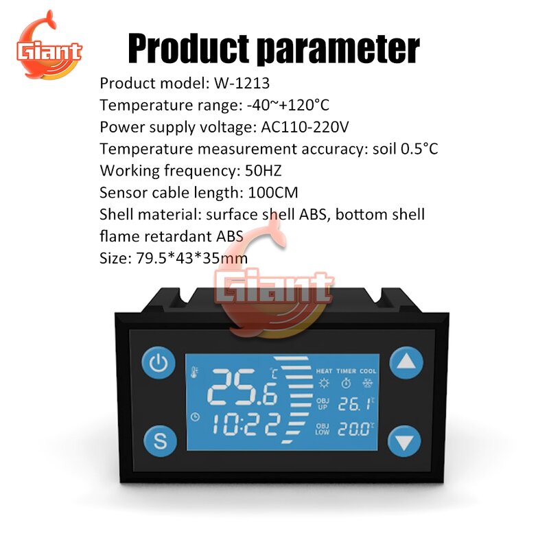 W1212 Sensor Suhu Digital Meteran Kelembaban Termometer Higrometer Pengukur Suhu Kelembaban Pengendali W1213 Termostat