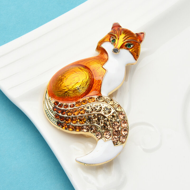 Wuli & baby-broches de zorro esmaltado con diamantes de imitación para mujer, broche informal de fiesta de animales, alfileres, regalos