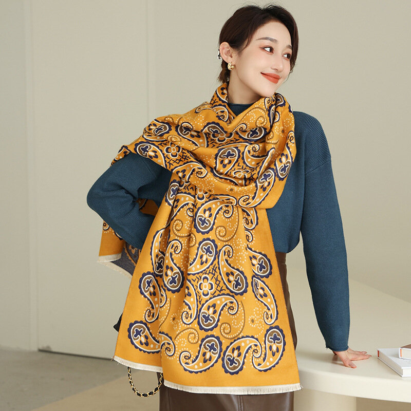 Bufanda de cachemir de invierno para mujer, pañuelo grueso de diseño cálido de Pashmina, manta de carro, chal de decoración