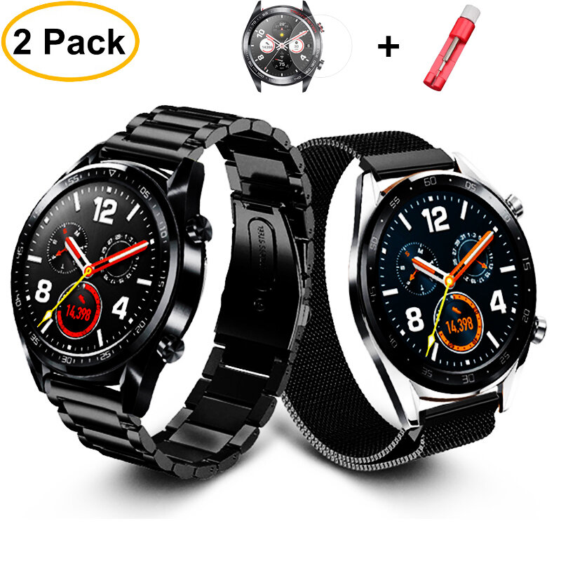 huawei watch gt strap for samsung galaxy watch 46mm S3 Frontier/Classic band 22/20mm stainless steel metal bracelet +film+tool