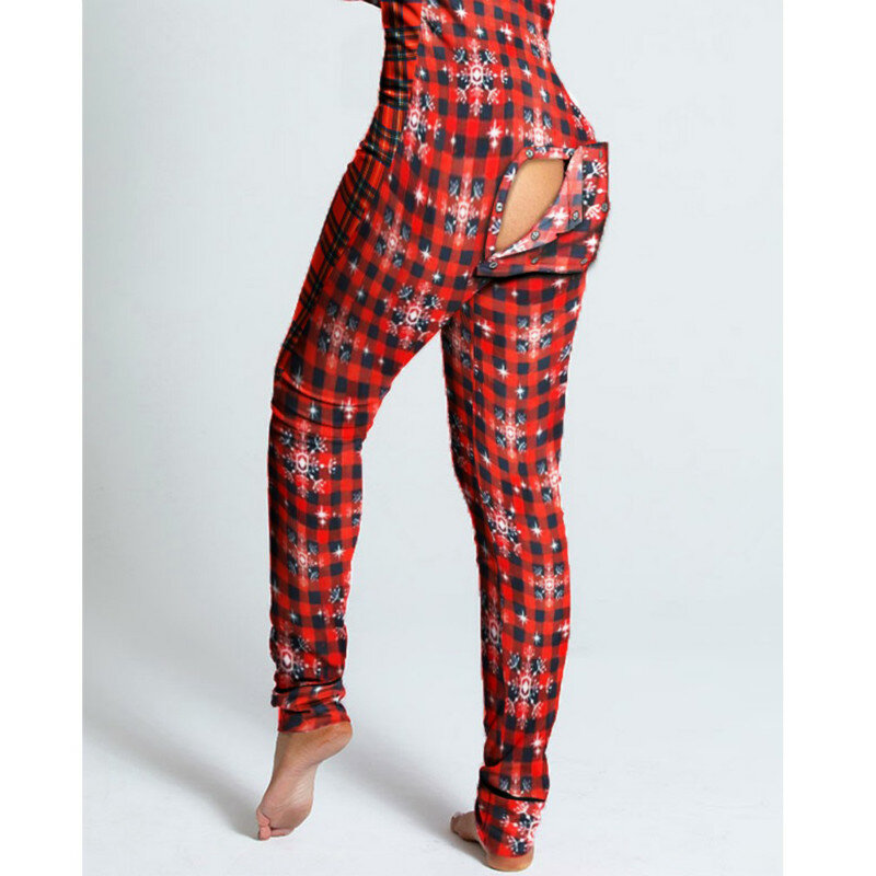 Sexy Pyjama Women's Jumpsuit Suit Button-down Front Back Butt Bum open Ass Flap Jumpsuit Loungewear Christmas Print Buttoned NEW
