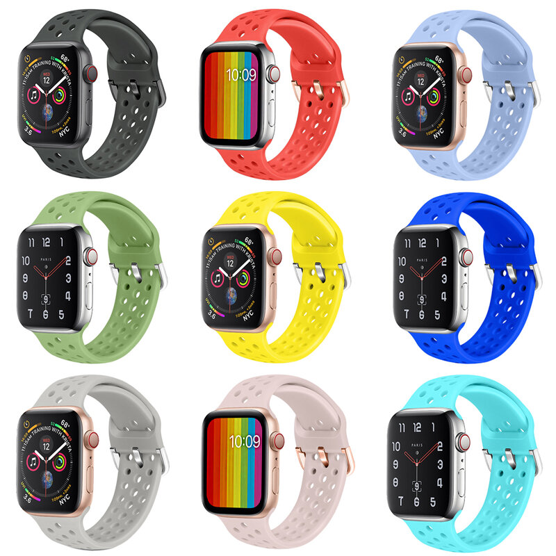Esporte silicone para apple watch band 4 44mm 40mm (iwatch 5) apple pulseira de relógio 3 2 1 42mm 38mm moda pulseira acessórios