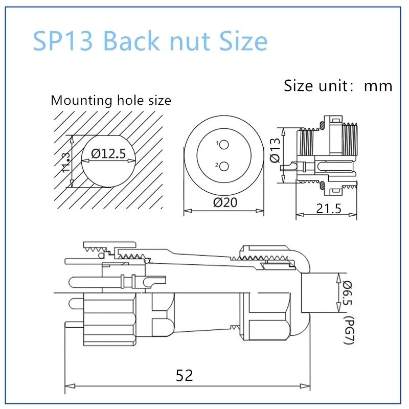 SP13 Waterproof Connector IP68 1/2/3/4/5/6/7/9 Pin Cable Connectors Male/Female Plug And Socket  Nut/Flange/Docking