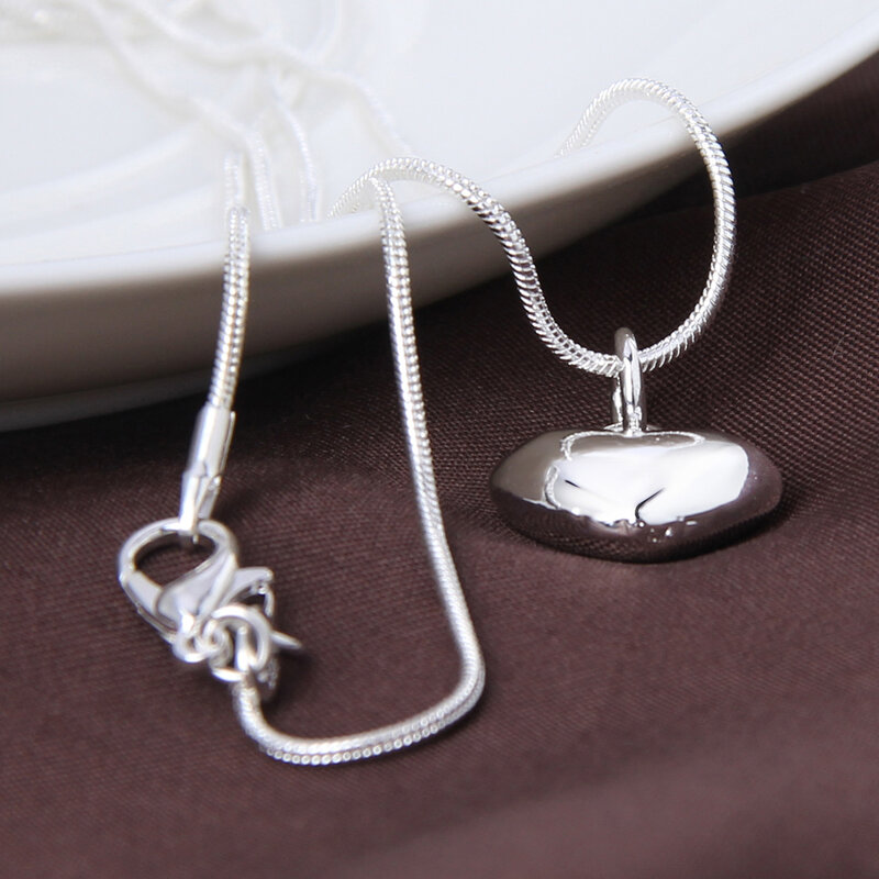 DOTEFFIL 925 srebro stałe małe serce naszyjnik 16-30 Cal wąż łańcuch dla kobiet urok ślubny biżuteria