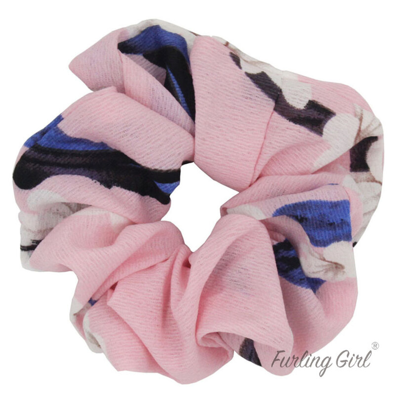 Furling Girl 1PC Rhododendron Printing Hair Scrunchies Azaleas Floral Elastic Hair Bands Hair Ponytail Holder Rope for Women