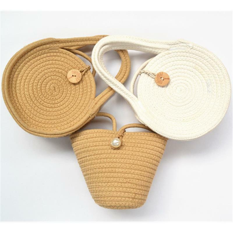 Bolso de paja de verano para mujer, bolsa de playa de hilo de algodón, 20x20CM, a6246