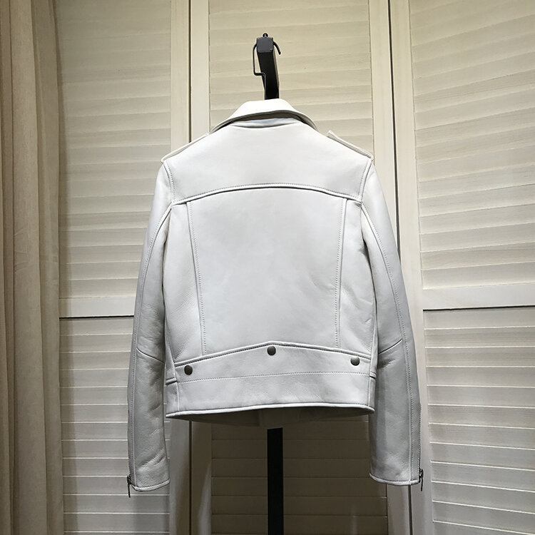 Autumn New Designer Women's High Quality White Genuine Leather jackets A821
