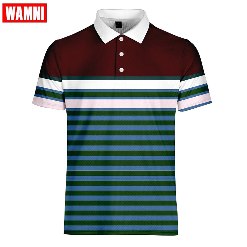Wamni 3d tênis camisa casual esporte linha listrado secagem rápida turn-down colarinho masculino badminton streetwear-camisa